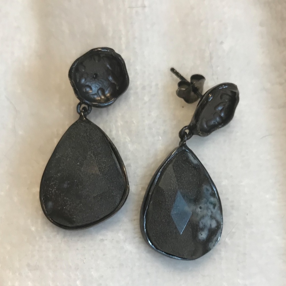 Blackened silver grey-blue opal earrings 2/30